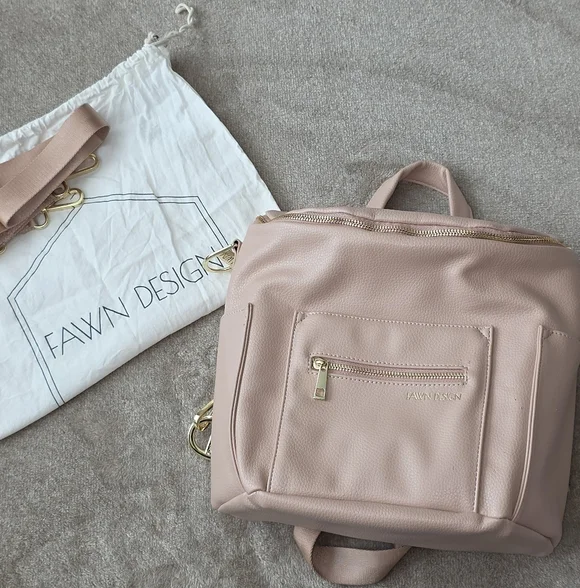 Fawn Design Mini Backpack Diaper Bag & Cosmetic Case- Warm Blush Pink - Picture 6 of 15